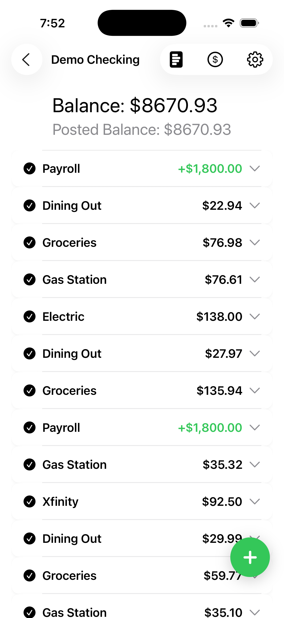 Transactions register